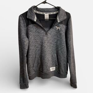 Victoria’s Secret PINK Half-Zip Hoodie Small Gray Love PINK Logo Vintage Style